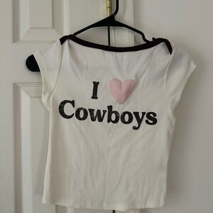'I Love Cowboys' White and Pink Top
